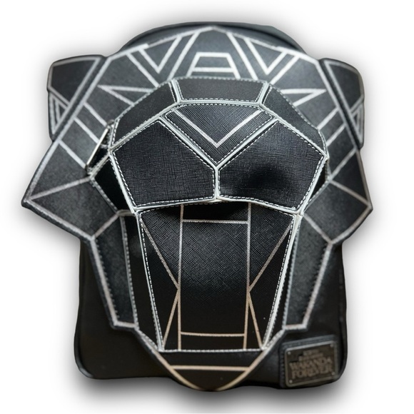 NWT LOUNGEFLY‎ DISNEY MARVEL Black Panther Geometric Wakanda Logo Mini Backpack - Picture 4 of 7